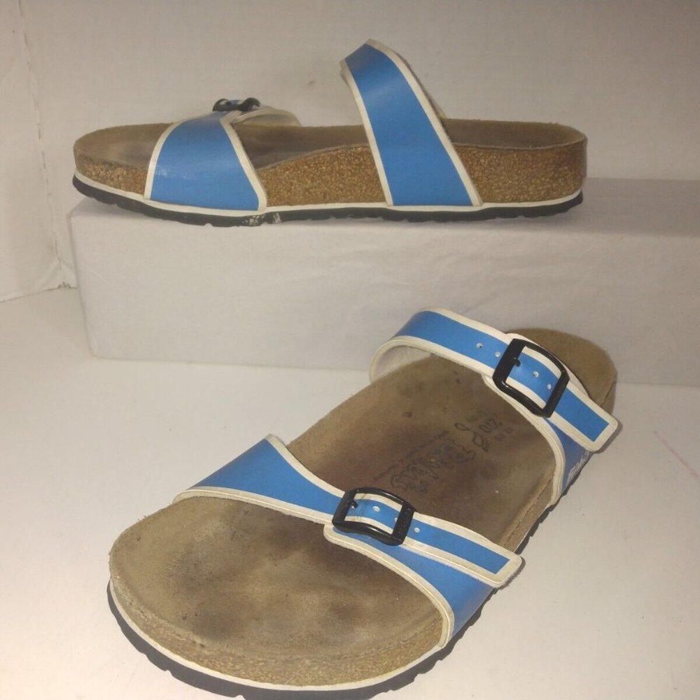 BIRKI'S 270 Birkenstock Blue/White L11/M9 Double-Strap Sandals